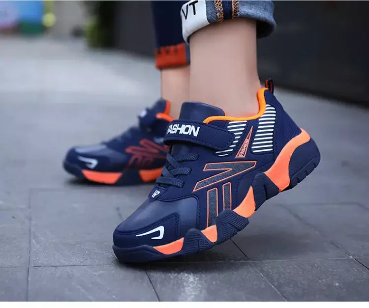 Quatro estações de couro crianças sapatos antiderrapantes ao ar livre tênis caminhada casual meninos esporte tênis tamanho 28-39