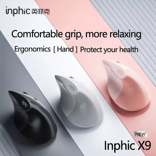 Inphic x9 mouse vertical sem fio tipo-c carregamento rápido ergonômico silencioso mouse de escritório para laptop desktop computador casa