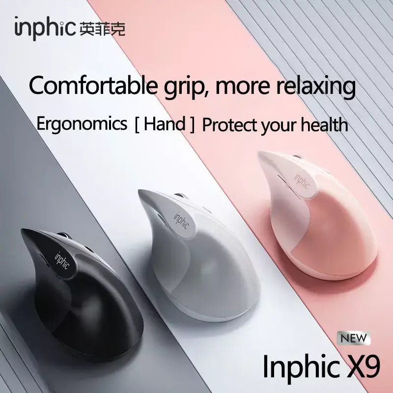 Inphic x9 mouse vertical sem fio tipo-c carregamento rápido ergonômico silencioso mouse de escritório para laptop desktop computador casa