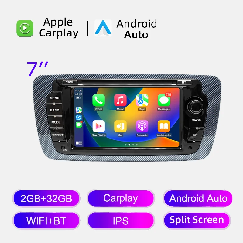 Rádio automotivo sem fio carplay android auto para seat ibiza 6j 2009 - 2013 4g wifi multimídia navegação gps 2din 7 "unidade principal estéreo