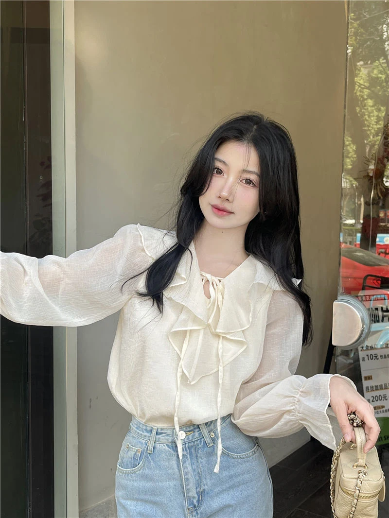 GIDYQ-Blusa coreana de meia gola aberta para mulheres, camisa de escritório para senhoras, pulôver solto, doce, todos os jogos, tops femininos chiques, sólidos, verão, novos