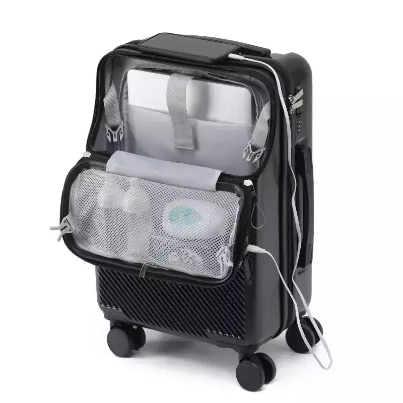 Bagagem de Trolley de Abertura Frontal com Senha, Mala de Viagem, Carry on Bagag