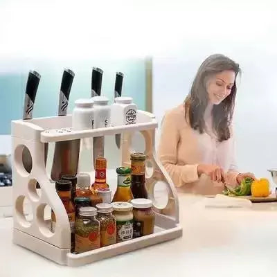 2025 prateleira de chão de cozinha dupla camada utensílios de cozinha faca rack tempero rack multi-função organizador de armazenamento