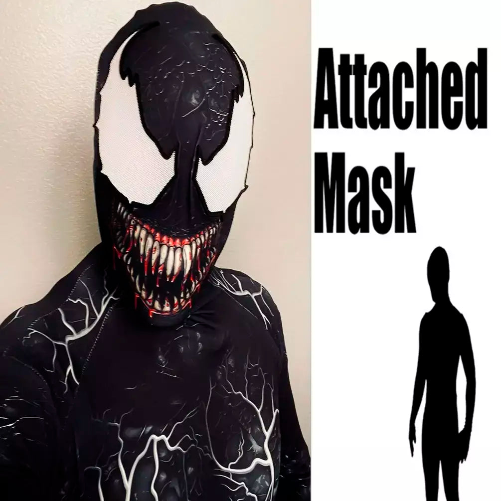 Novo halloween adultos veneno simbionte aranha cosplay traje bodysuit zentai segunda pele terno masculino festa macacão