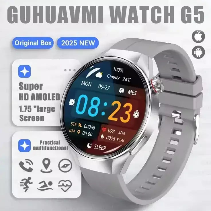 2025 novo relógio original g5 plus relógio inteligente 1.75 "hd tela amoled gps pista freqüência cardíaca bluetooth chamada bússola smartwatch para homem
