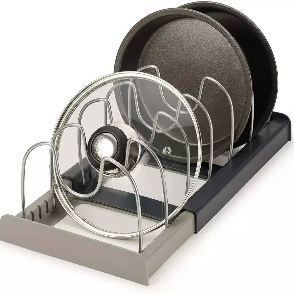 Novo rack de panela telescópico de 6 grades, organizador de panelas, suporte de armário que economiza espaço para panelas, panelas e tampas, mantenha sua cozinha pura e arrumada