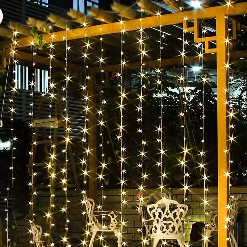 3m x 3m solar led cortina de luz da corda guirlanda luzes de natal casamento fada luz festa quintal jardim decoração iluminação do feriado