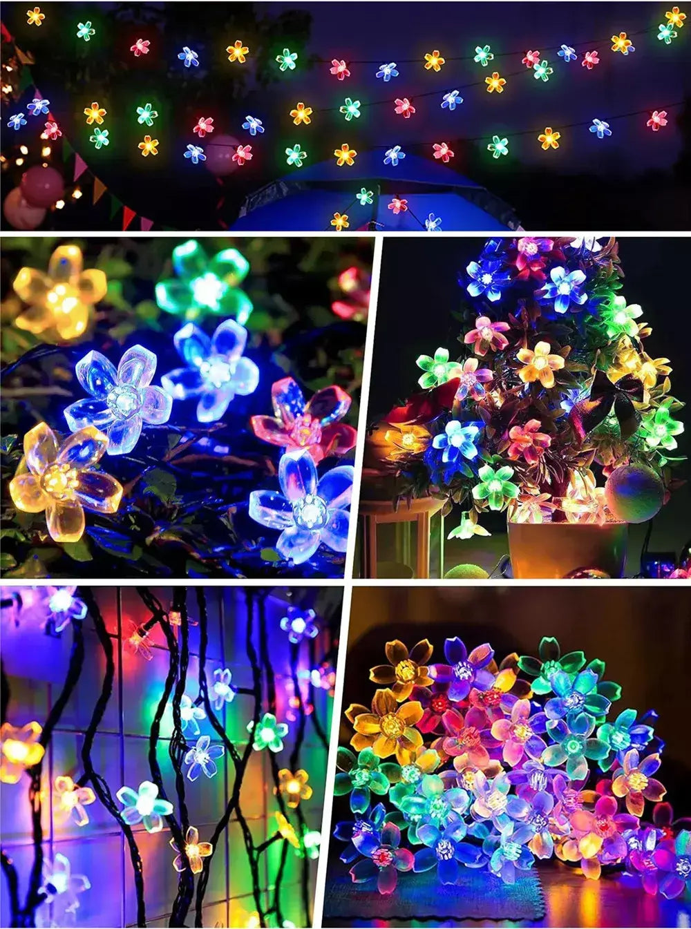 Led solar luzes da corda flor de cerejeira guirlanda luzes ao ar livre solar jardim pátio decoração luzes natal festa de casamento decoração