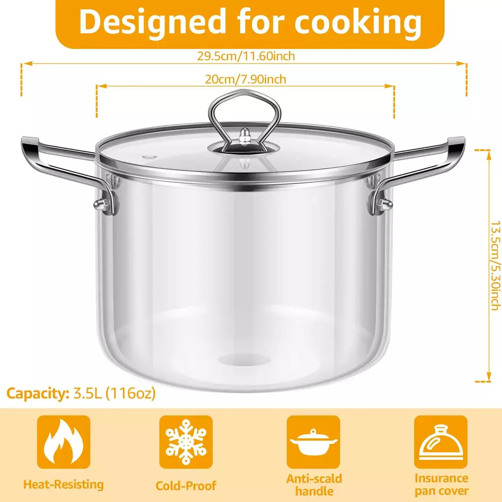 Panela de vidro 2,5l/3,5l com tampa para fogão panela transparente de alto borosilicato para cozinhar chá, sopa, ferramentas de cozinha