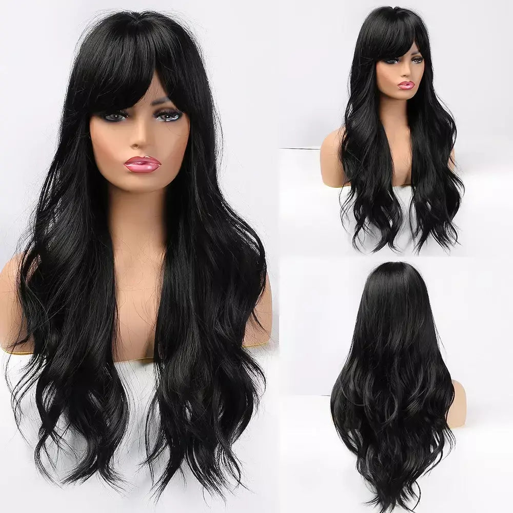 Louis ferre longo ombre loira perucas sintéticas com franja para mulheres onda natural penteado fibra resistente ao calor cosplay perucas marrons