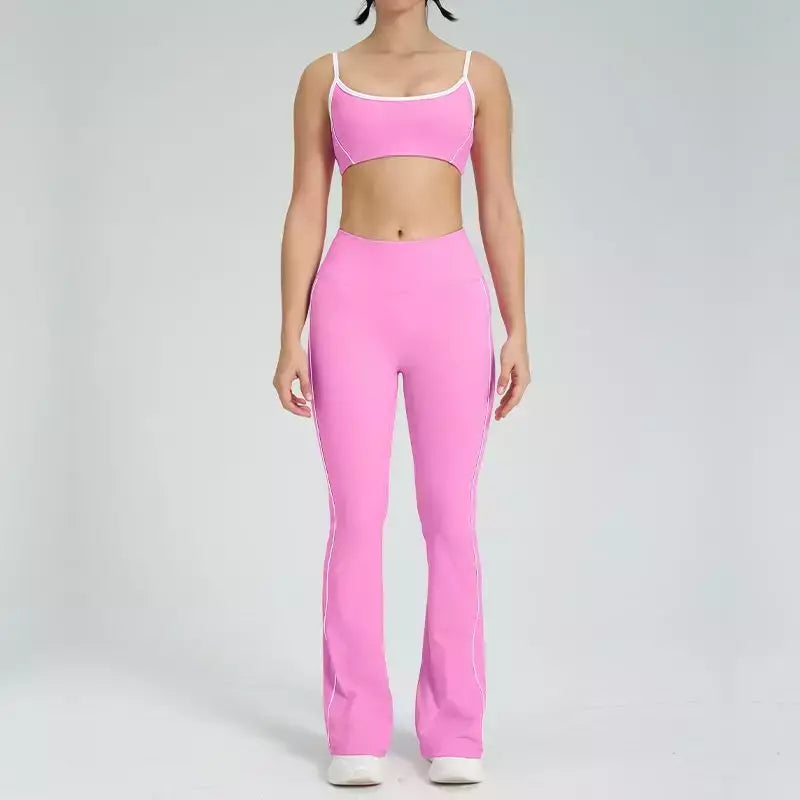 Terno de Yoga Patchwork de duas peças para mulheres, cintura alta Flare Leggings, roupas de treino Fitness Sportswear agasalho