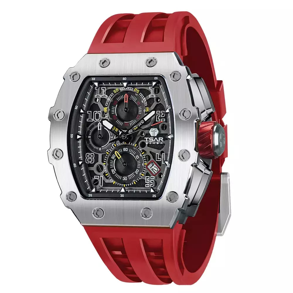 Tsar bomba tonneau relógios masculinos cristal de safira relógio de pulso vermelho à prova dwaterproof água cronógrafo data luxo presente natal para homem
