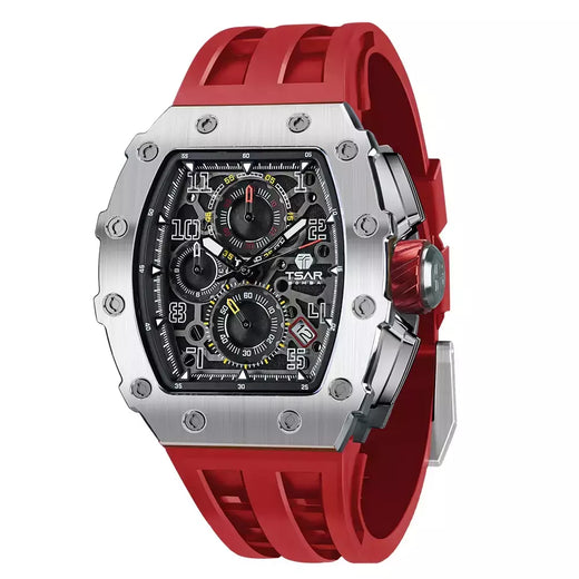 Tsar bomba tonneau relógios masculinos cristal de safira relógio de pulso vermelho à prova dwaterproof água cronógrafo data luxo presente natal para homem