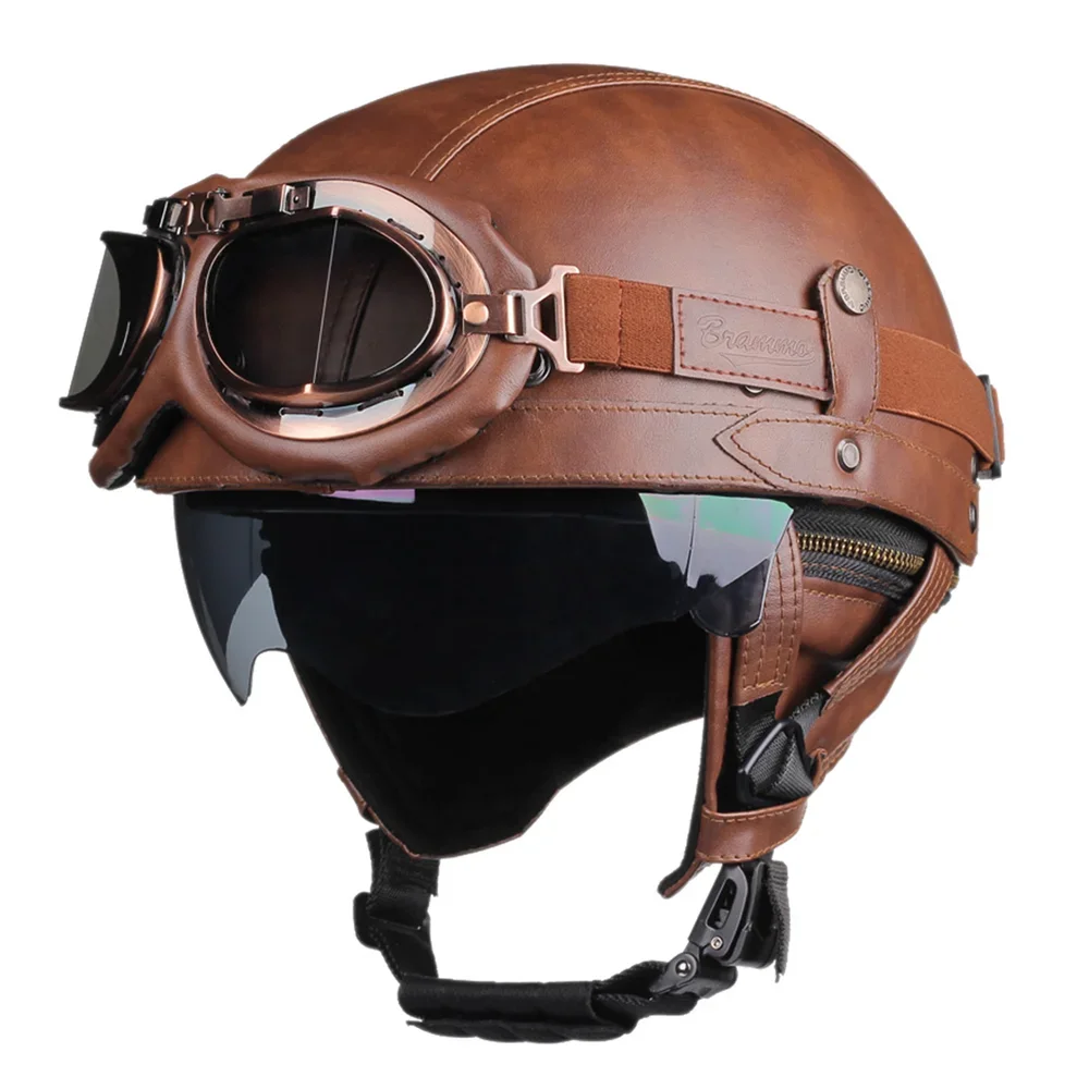 Retro capacete da motocicleta dot certificação moto capacete das mulheres dos homens meio capacete lente hd casco quatro estações equitação scooter capacetes