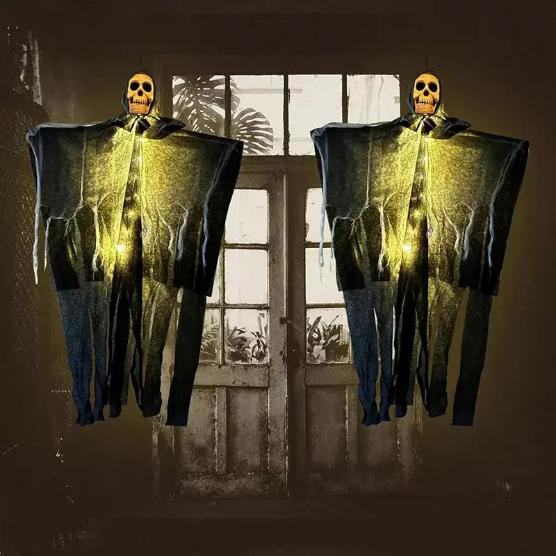 1 pçs halloween brilhante crânio esqueleto gaze pendurado fantasma casa ao ar livre decoração do jardim festa de halloween horror fantasma adereços 2025