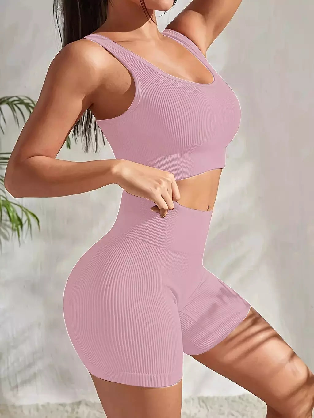 Terno de Yoga Esportivo de Secagem Rápida para Mulheres, Fitness Wear, Rosqueado, Shorts Apertados, Roupas de Treino Apertadas, Pêssego, Clássico