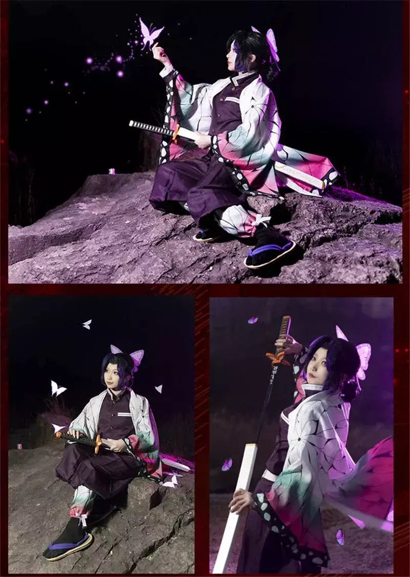 Anime demon slayer kimetsu geen yaiba kochou shinobu cosplay kostuum pruik conjunto quimono uniforme halloween anime kostuums para criança