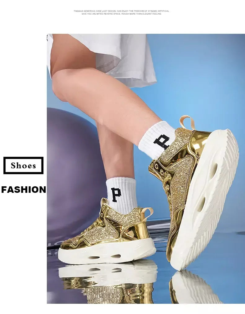 Mulheres de luxo esporte tênis corrida ouro dos homens treinamento atlético caminhada tênis confortável luz casal sapatos esportivos diários