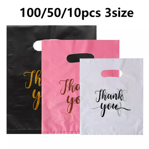 100/50/10 pçs obrigado sacos de presente casamento aniversário convidado presente envoltório sacos de loja de plástico pequenas empresas doces pastelaria loja embalagem