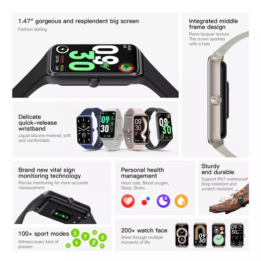 Xiaomi 2025 1.47 ''HD Relógio Inteligente Feminino Esportes Pulseira de Fitness Termômetro Monitor de Saúde À Prova D 'Água Mulheres Smartwatch