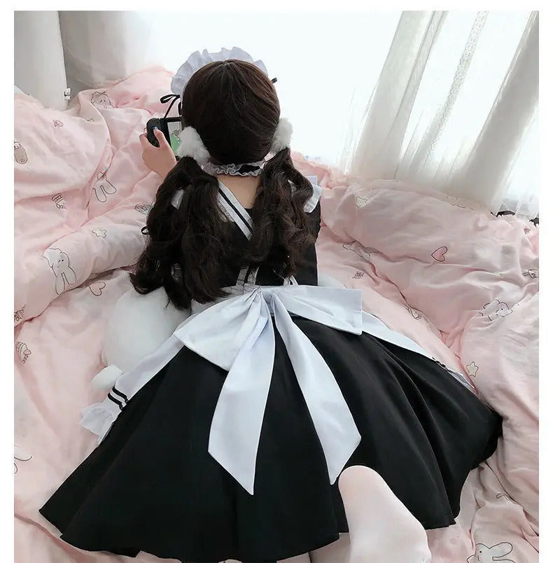 Preto branco lolita empregada traje cosplay trajes bonito vestido sexy avental francês uniforme café empregada festa saia roupas femininas