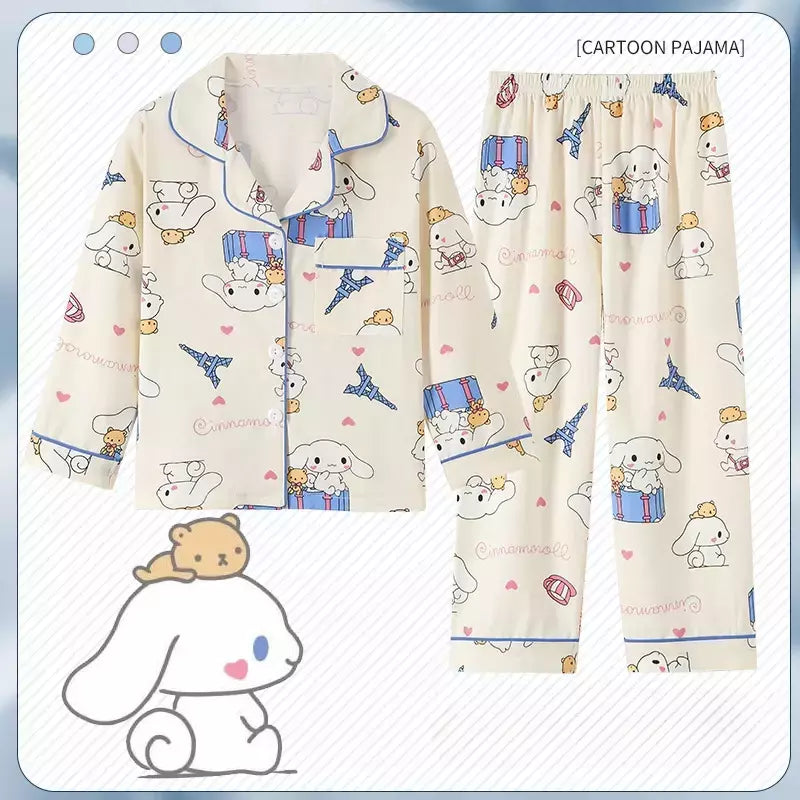 Sanrio cinnamoroll kuromi pochacco conjunto de pijamas infantis dos desenhos animados anime minha melodia manga curta pijamas bonito menino menina presentes