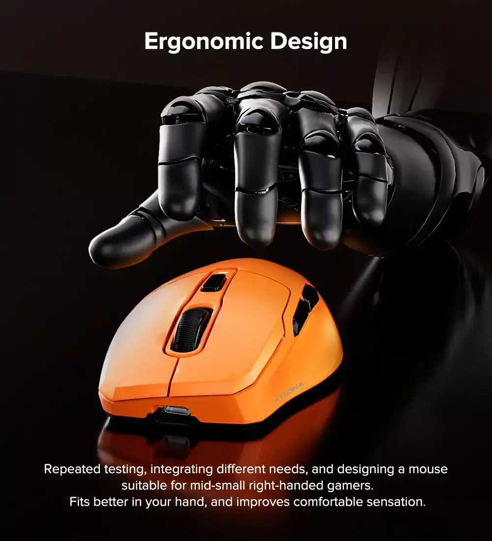 Kysona uranus pro mouse para jogos sem fio mouse ergonômico paw3395 54g 8khz taxa de pesquisa 26000dpi para mão direita grande pc gamer