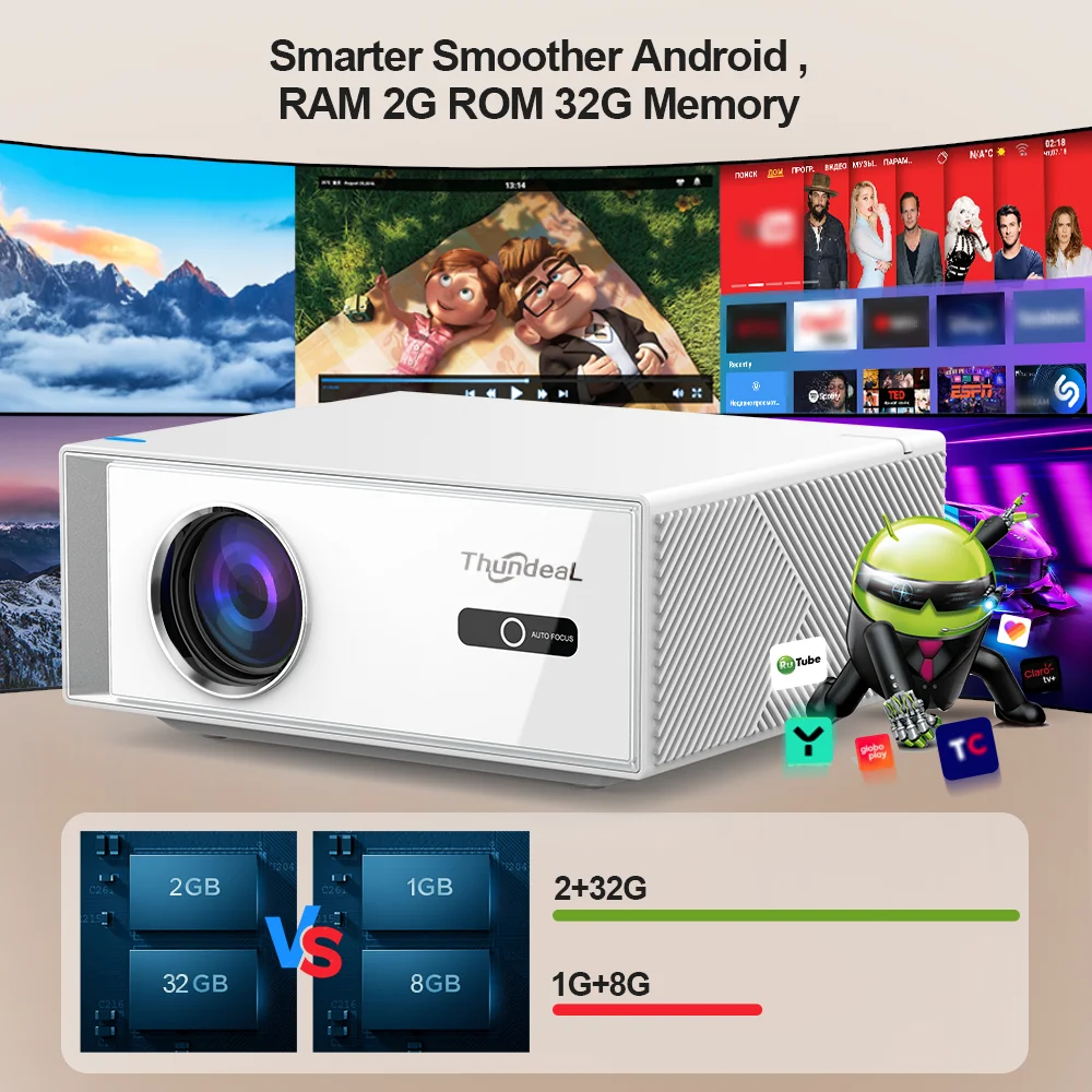 ThundeaL TD95W Projetor 4K Vídeo Full HD 1080P Android WiFi 2G 32G TD95 Home Theater Reunião Filme Jogo Projetor de feixe portátil