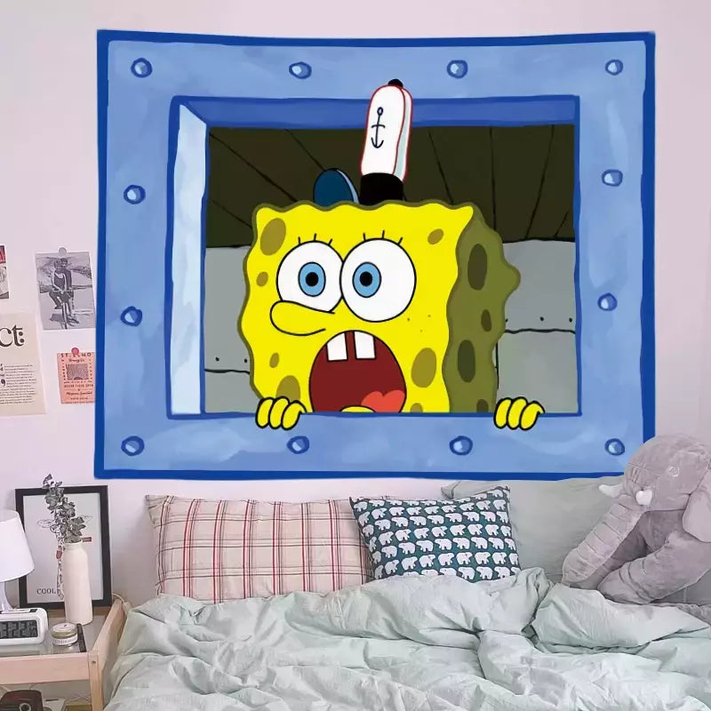 Lula Molusco Tentáculos Desenhos Animados Pano De Fundo, Tapeçaria Estética Quarto, Pendurado Na Parede, Decoração Do Quarto