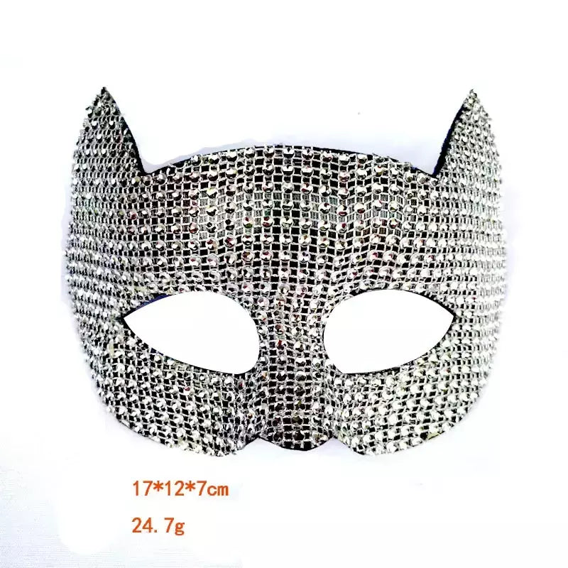 Máscaras de orelha de gato brilhantes cosplay festa de halloween acessórios de fantasia luvas longas sexy bling gatinho metade máscaras