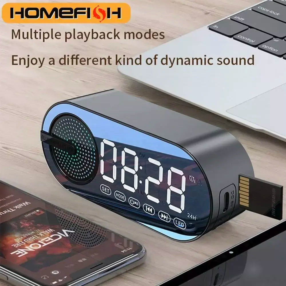 G30 ny espelho relógio sem fio bluetooth alto-falante usb led fm atmosfera colorida luz baixo pesado portátil presente bluetooth alto-falante