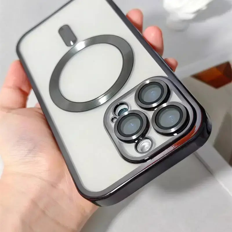 Capa revestida magnética para iphone 17 air 15 16 14 13 12 11 pro max protetor de lente de câmera de vidro para magsafe capa de carregador sem fio