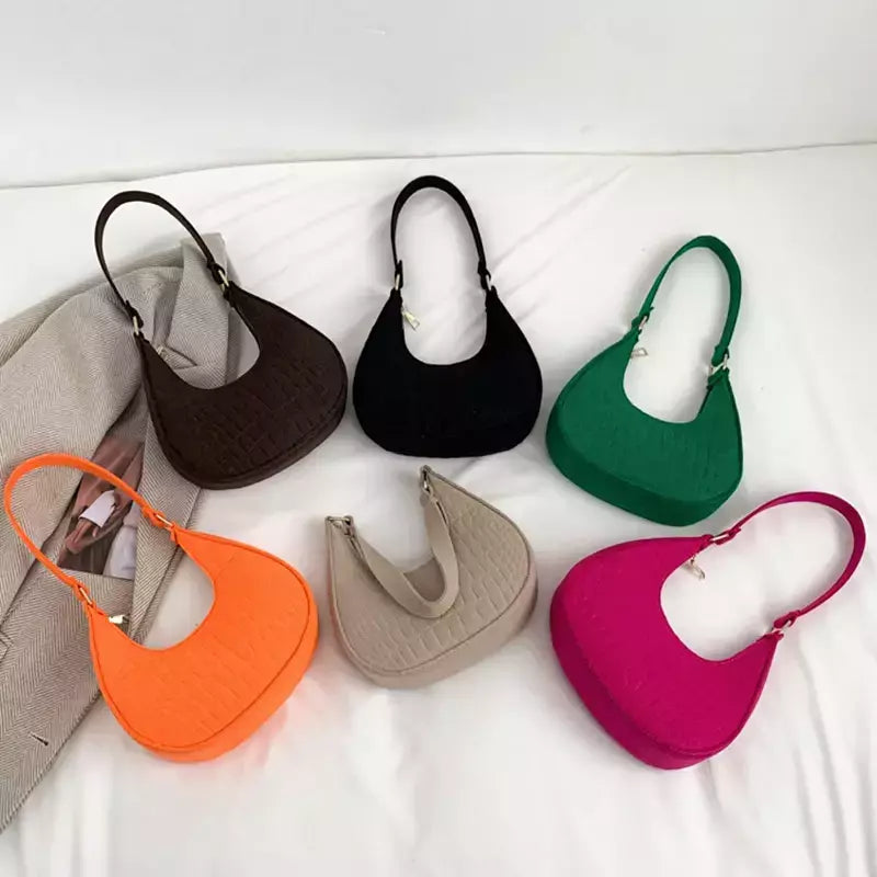 Retro Pure Felt Handbag para mulheres, bolsa de axilas, bolsa de ombro, cor sólida, bolinhos, design simples, moda lazer