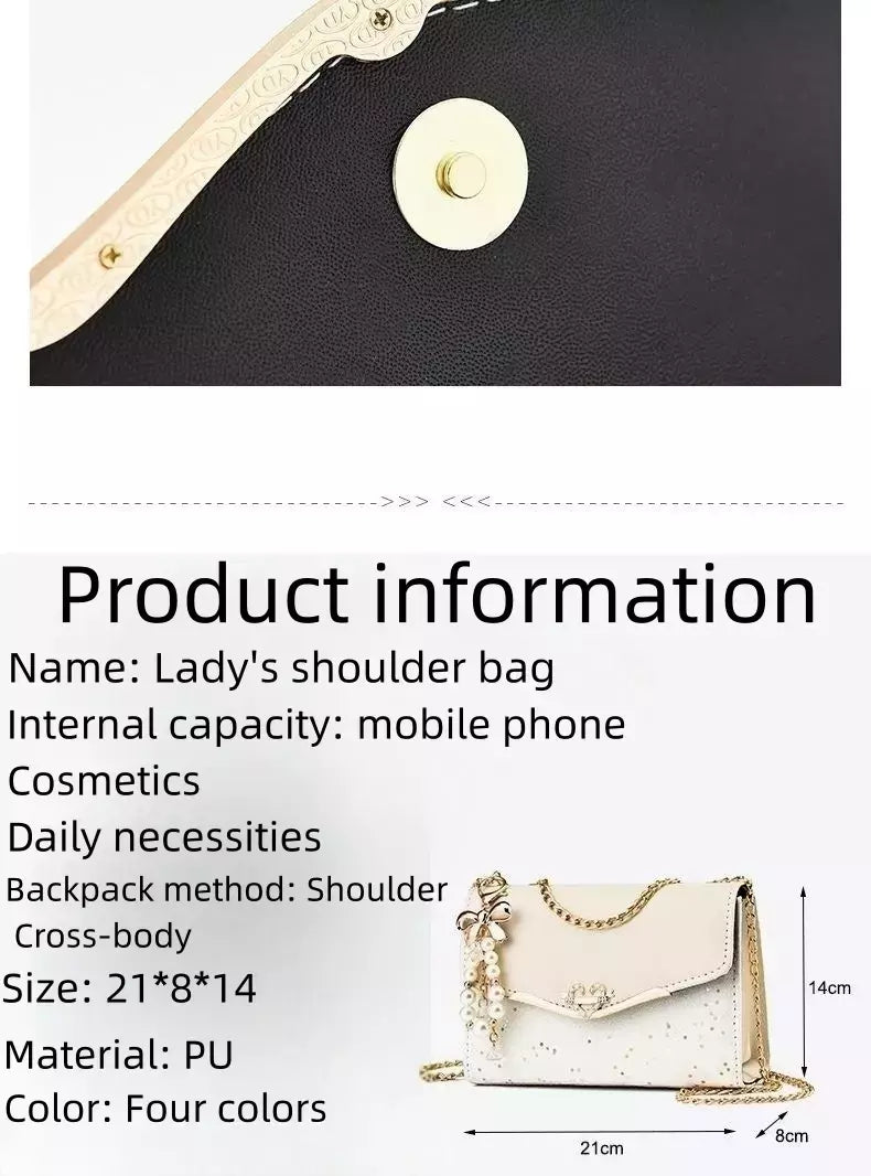 Lantejoula embelezada PU poliéster bolsa crossbody para senhoras, bolsa de ombro pequena, pingente cruz quadrada borla, moda na moda