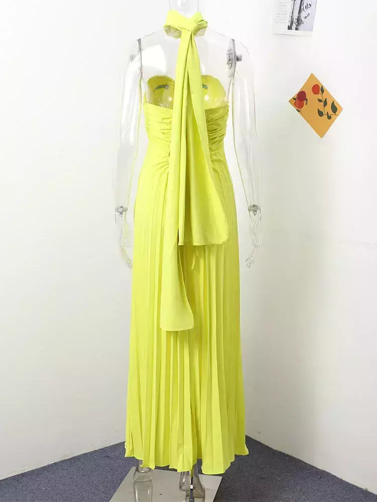 Vestido longo plissado sem alças feminino, Elegante, Sem alças, Fita, Plissado, Sexy, Sem mangas, Sem encosto, Lady, Festa à noite, Novo, Verão, 2022