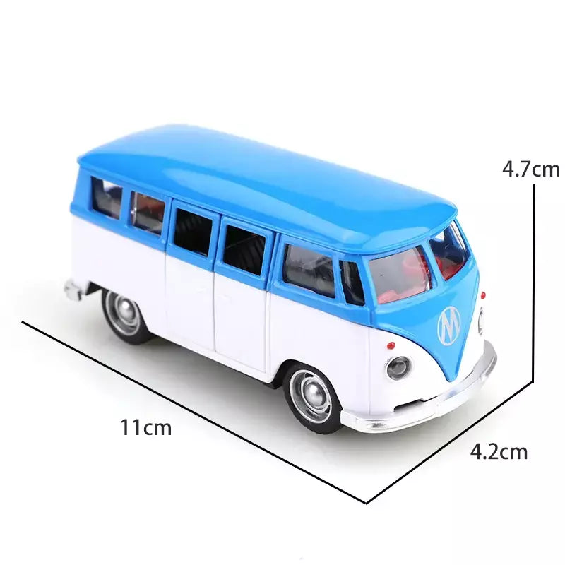 (Ensacado) 1:20 Ônibus clássico T1, carro modelo de liga, veículo simulado, carro de liga infantil, modelo de brinquedo de menino, enfeites de carro