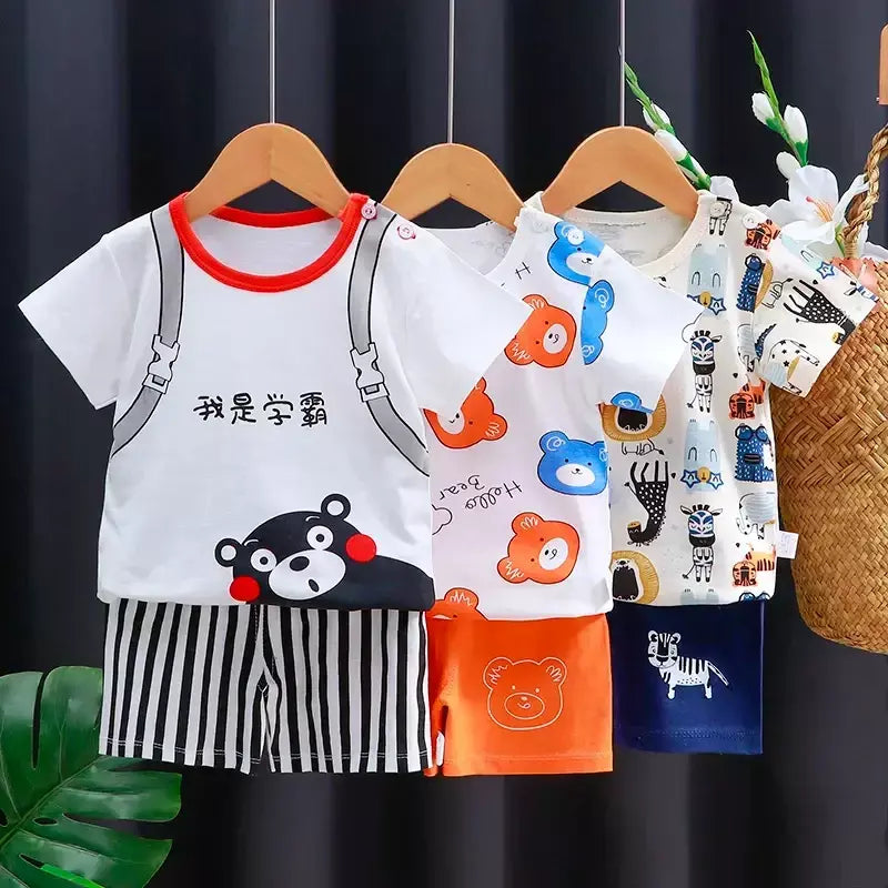 Crianças conjunto de roupas do bebê menino/menina camiseta + shorts roupas verão algodão dos desenhos animados casual meninos agasalho crianças conjunto roupas do bebê