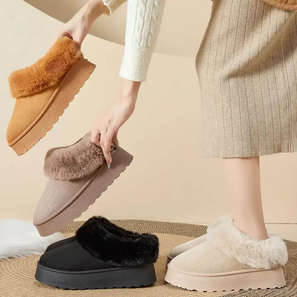 Botas de neve de fundo grosso feminino outono inverno novo estilo casual quente velo forrado pão sapato de algodão transfronteiriço