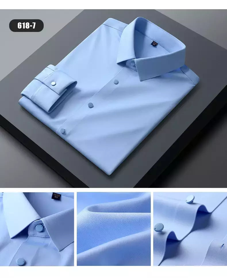 Camisas sem costura de alta qualidade masculina, manga longa, fina, casual, luxo