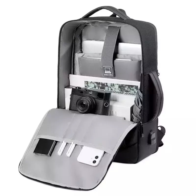 Expansível Mochila Laptop Impermeável, Bolsa de Negócios Masculina, Mochilas de Trabalho Multifuncionais, Saco Preto para Notebook, 16 17 "Carregamento