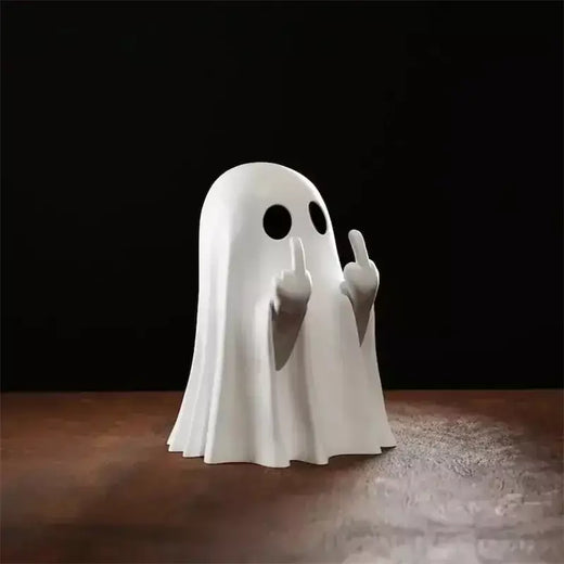 Estátua de resina fantasma fofa, estatueta de dedo médio, decoração assustadora de halloween para prateleira, lareira, mesa de café, ornamento de festa em casa