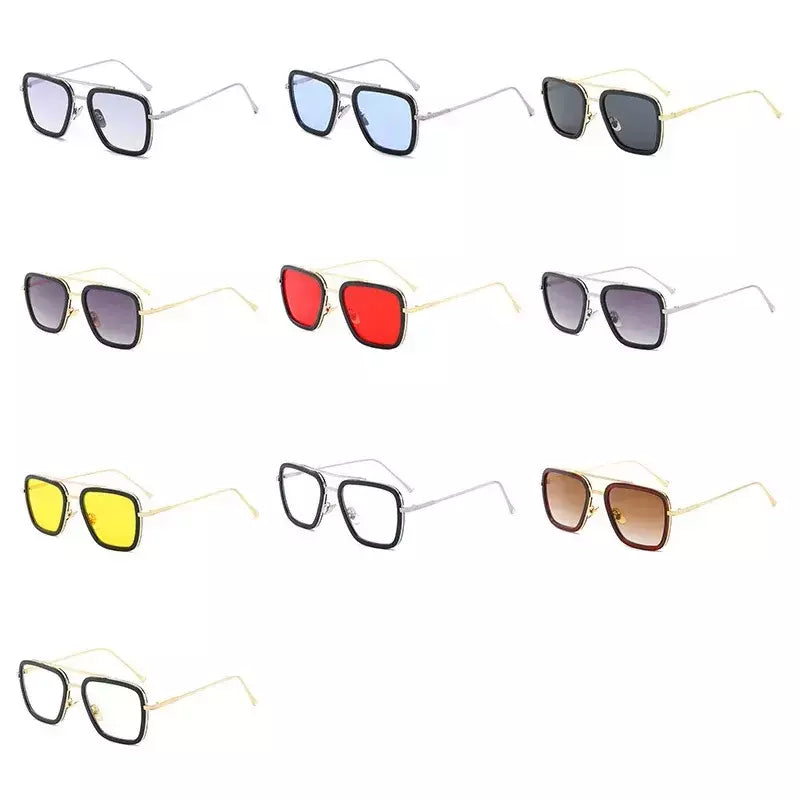 Tony Stark óculos de sol para homens e mulheres, óculos quadrados, armação de metal, Trendy Shades, Steam Punk, moda unissex