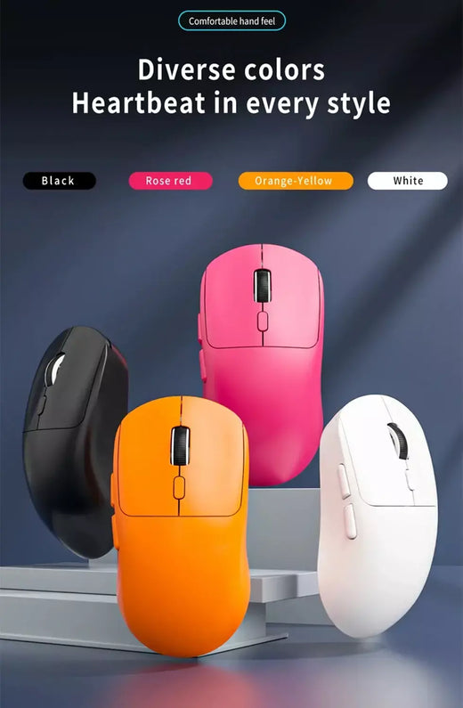 Mouse para jogos sem fio leve, sensor óptico 2.4G USB-C Bluetooth DPI PAW3395, adequado para PC/laptop/Win/Mac.