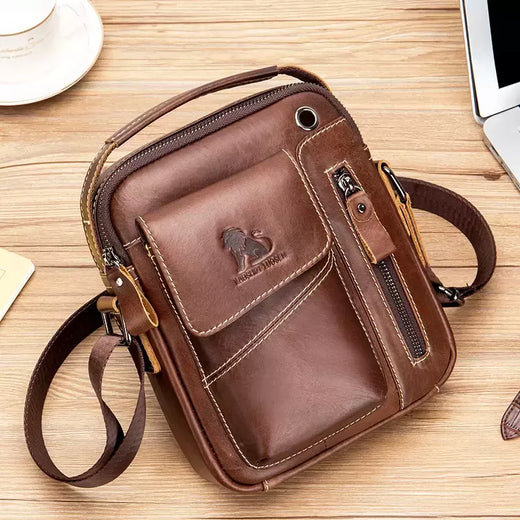 Bolsa de ombro multifuncional para homens Couro Crossbody Bag Bolsa de alta capacidade