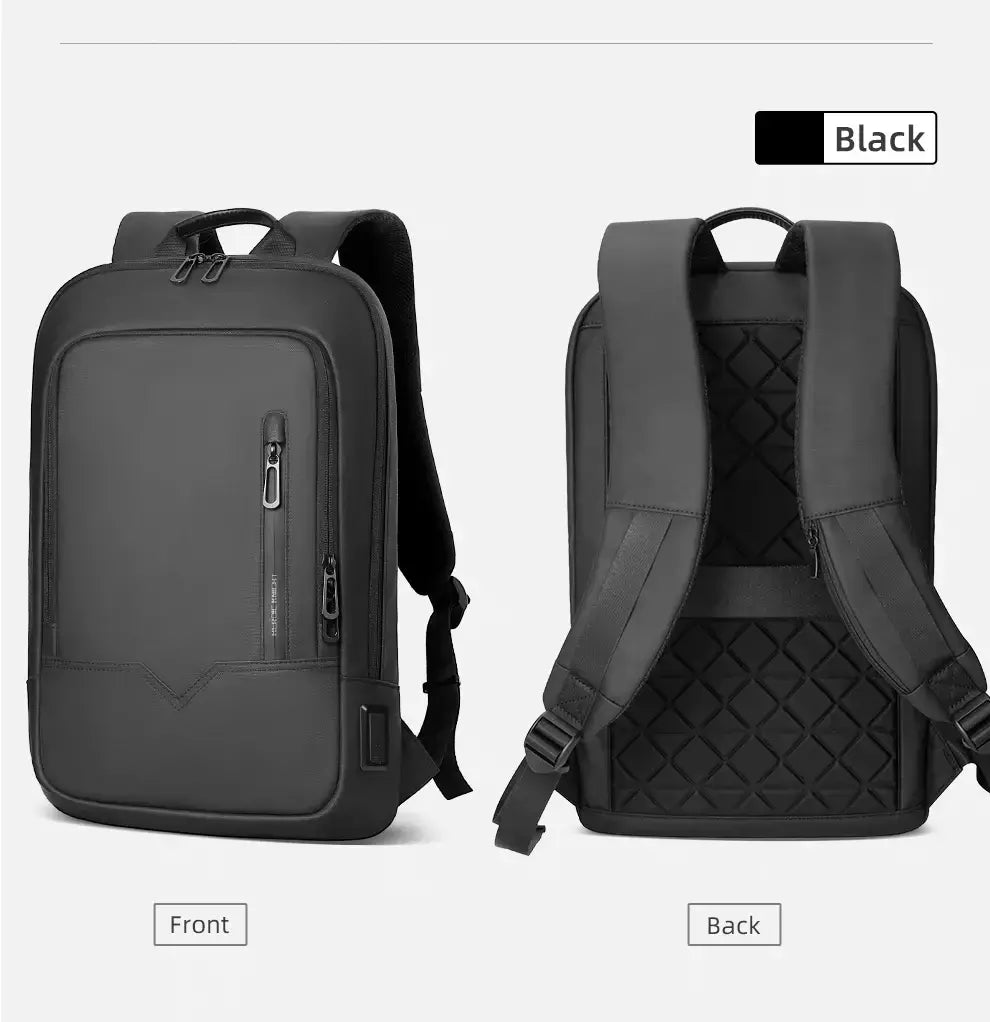 Mochila HK Slim para Homens, Sacos de Laptop, Impermeável, Minimalista, Negócios, Carregamento USB, Casual, Viagem, Trabalho, 15,6";;VERDADEIRO;;"8228-Black