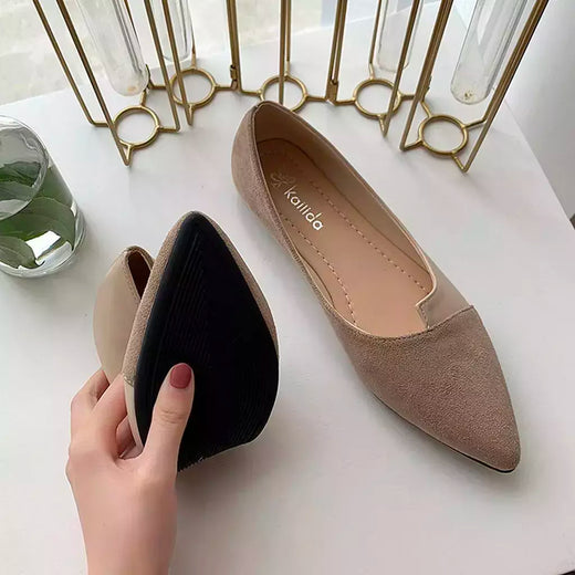 Apontou Toe bailarina ballet sapatos baixos para mulheres, deslizamento em mocassins, moda casual, Splice Mule Flats