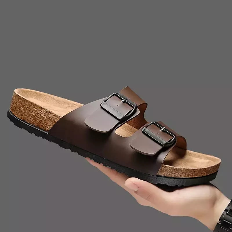 Chinelos de couro Herringbone para casais, chinelos retrô para homens e mulheres, sandálias de praia casuais, nova moda, verão 2024