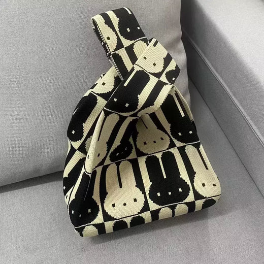 Saco de malha de nó animal para mulheres, gato coelho bonito sacola simples, bolsas de compras reutilizáveis para senhoras, moda