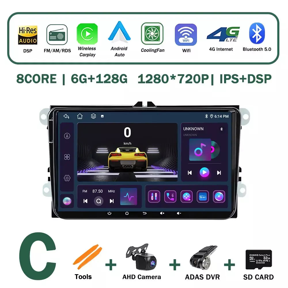 Sistema operacional android para vw volkswagen golf polo skoda rapid octavia tiguan passat amarok carro multimídia vídeo estéreo player gps carplay