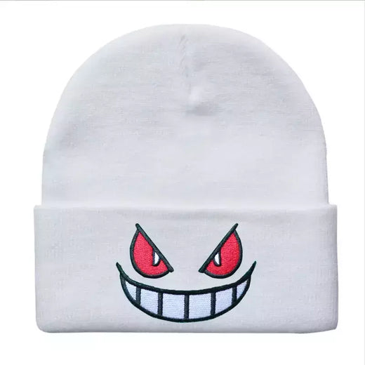 Boca olhos bordados elasticidade desenhos animados gorro inverno manter quente moda outono friso mulher masculino chapéu de malha crânio boné